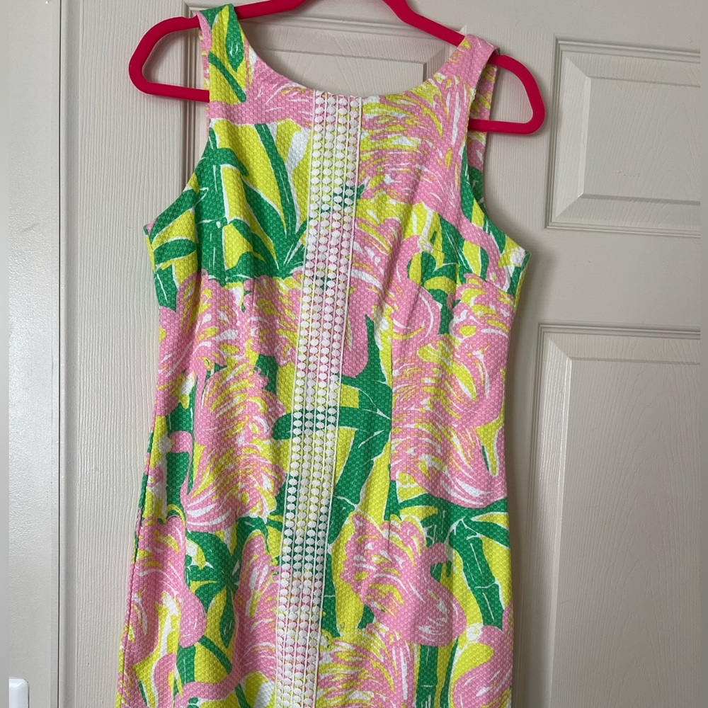Lilly Pulitzer For Target Dress size 6Yellow Pink Green Fan Dance Shift Flamingo